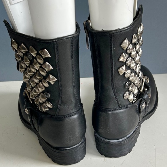 Ash Combat Boots women's size 37.5 / 7.5 Black Leather Studded Buckle Moto Punk - Picture 4 of 12